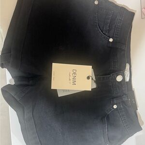 Black Denim High-Waist Shorts with Tag